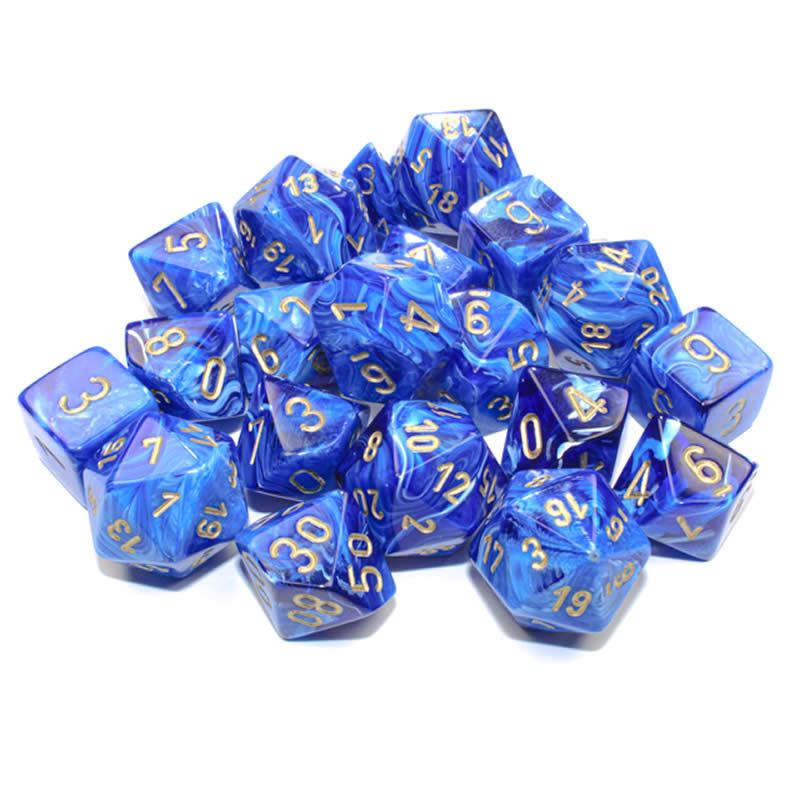 CHXLE715 Blue Vortex Dice with Gold Colored Numbers 16mm (5/8in) Pack of 20 (ONLINE ORDER ONLY)