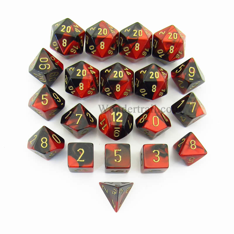 CHXLE823 Black Red Gemini Dice Gold Numbers 16mm (5/8in) Pack of 20 (ONLINE ORDER ONLY)