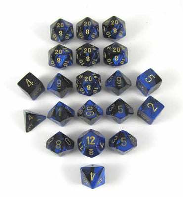 CHXLE824 Black Blue Gemini Dice Gold Numbers 16mm (5/8in) Pack of 20 (ONLINE ORDER ONLY)