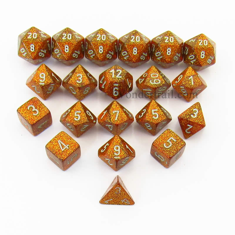 CHXLE898 Gold Glitter Dice with Silver Numbers 16mm (5/8in) Pack of 20 (ONLINE ORDER ONLY)