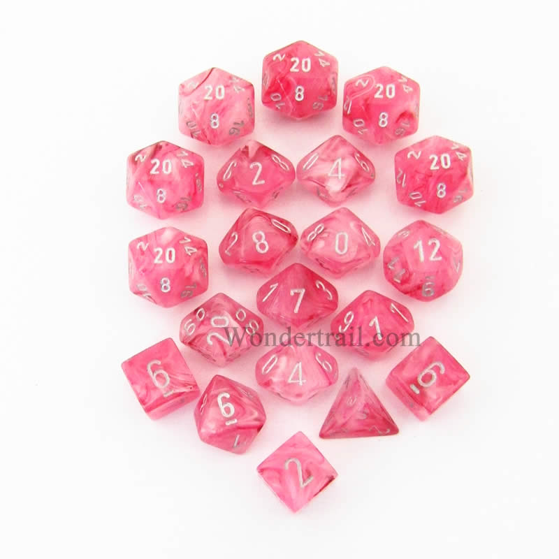 CHXLE901 Pink Ghostly Glow Dice Silver Numbers 16mm (5/8in) Pack of 20 (ONLINE ORDER ONLY)