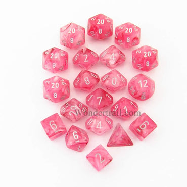 CHXLE901 Pink Ghostly Glow Dice Silver Numbers 16mm (5/8in) Pack of 20 (ONLINE ORDER ONLY)