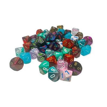 CHXLE918  Assorted Mini Dice No 2 with Numbers D10 10mm (3/8in) Pack of 50 Chessex (ONLINE ORDER ONLY)