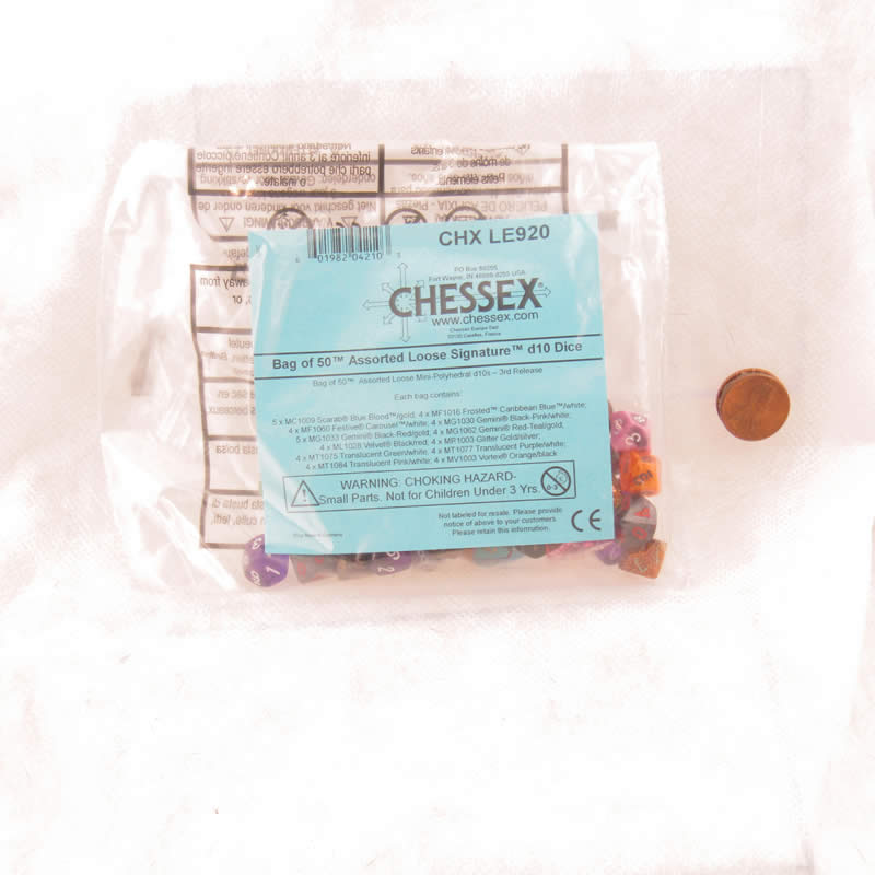 CHXLE920 Assorted Mini Dice No 3 with Numbers D10 10mm (3/8in) Pack of 50 (ONLINE ORDER ONLY)