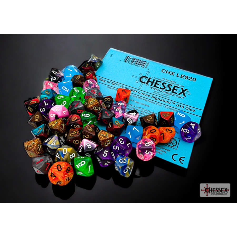 CHXLE920 Assorted Mini Dice No 3 with Numbers D10 10mm (3/8in) Pack of 50 (ONLINE ORDER ONLY)