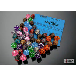 CHXLE921 Assorted Mini Dice No 3 with Numbers D20 10mm (3/8in) Pack of 50 (ONLINE ORDER ONLY)