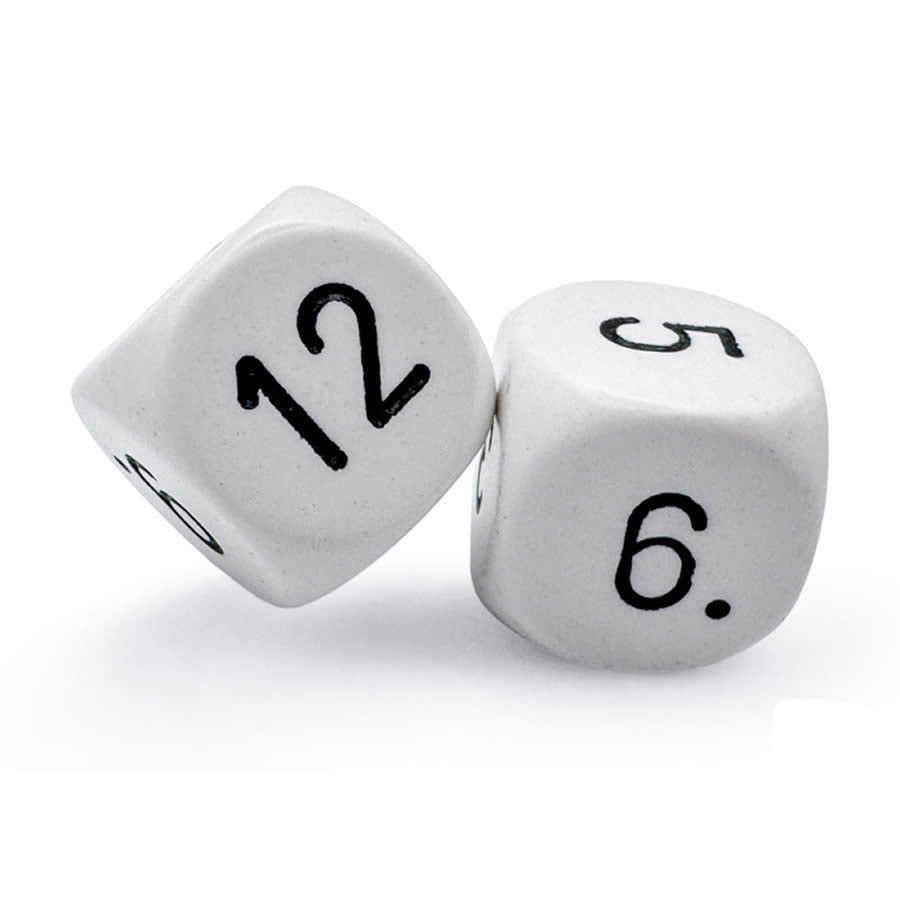 CHXLE925 White Dice with Black Numbers 1-6 and 7-12 D6 22mm (7/8in) Pack of 2 Chessex (ONLINE ORDER ONLY)