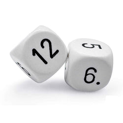 CHXLE925 White Dice with Black Numbers 1-6 and 7-12 D6 22mm (7/8in) Pack of 2 Chessex (ONLINE ORDER ONLY)