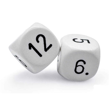CHXLE925 White Dice with Black Numbers 1-6 and 7-12 D6 22mm (7/8in) Pack of 2 Chessex (ONLINE ORDER ONLY)
