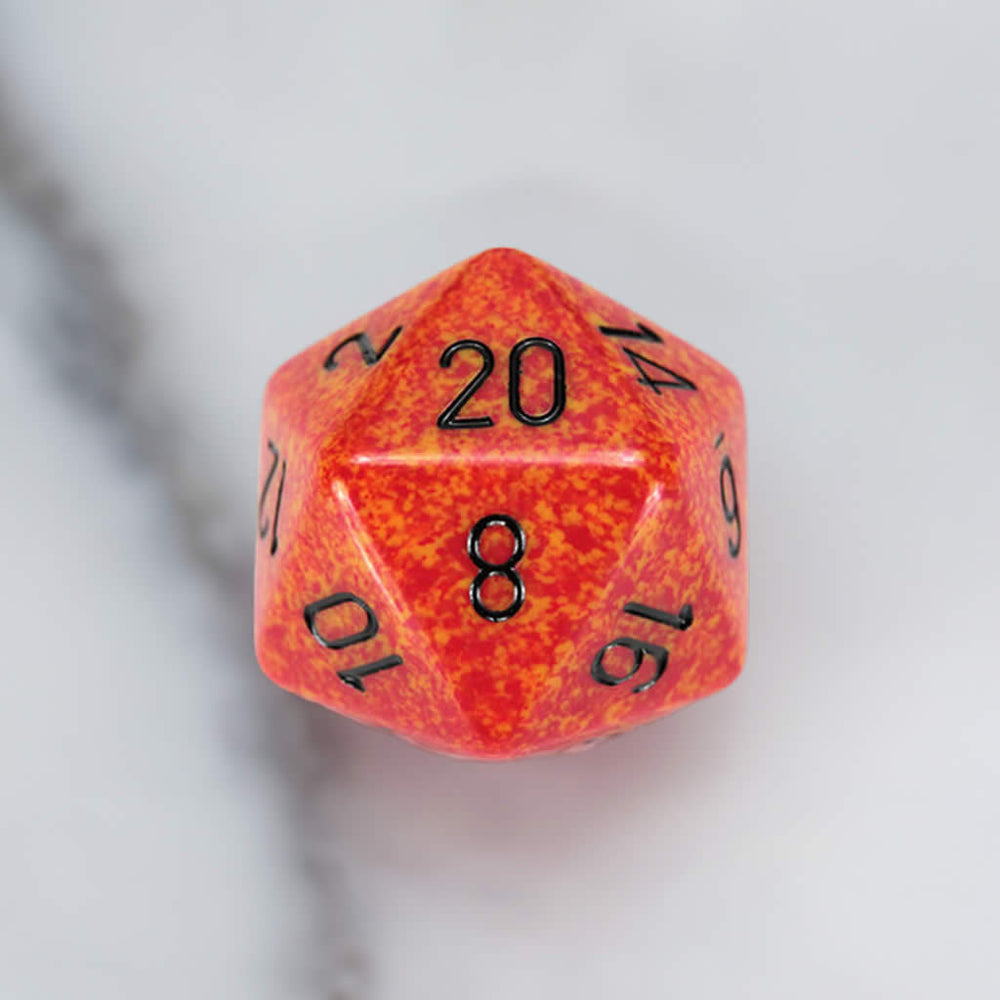 CHXXS2021 Fire Speckled Die Black Numbers D20 34mm (1.34in) Pack of 1 (ONLINE ORDER ONLY)