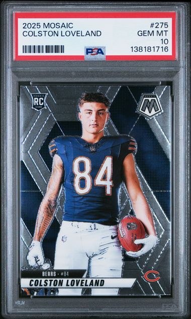 Graded 2025 Panini Mosaic Colston Loveland #275 Variation Rookie RC Football Card PSA 10 Gem Mint (ONLINE ORDER ONLY)