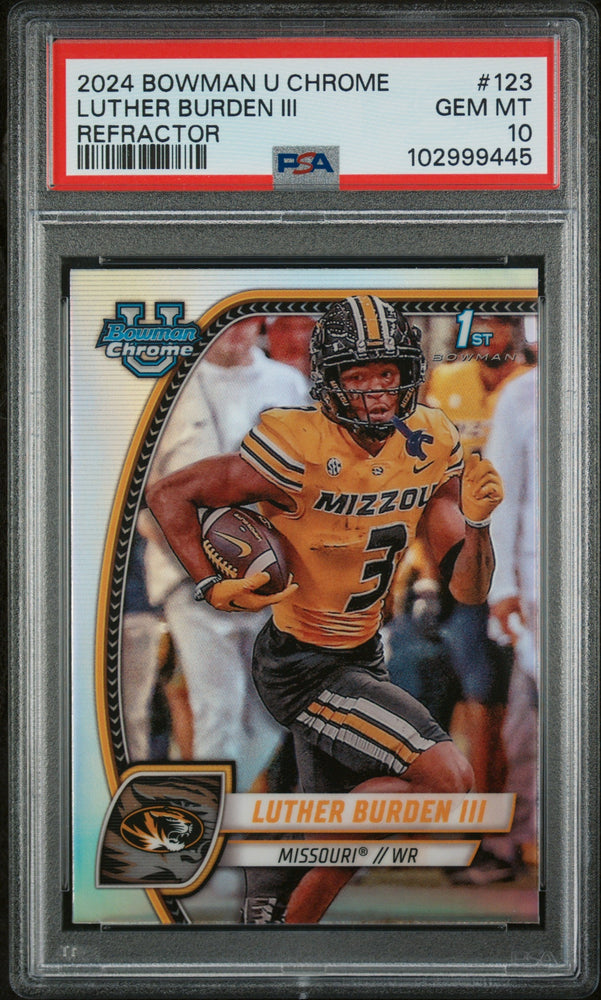 Graded 2024 Topps Bowman U Chrome Luther Burden III #123 Refractor Rookie RC Football Card PSA 10 Gem Mint (ONLINE ORDER ONLY)