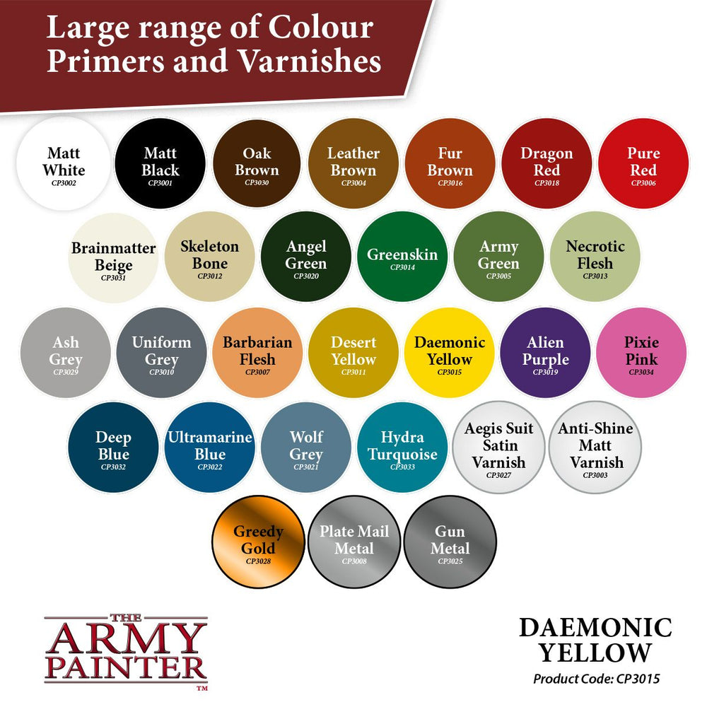 Army Painter Colour Primer: Daemonic Yellow (ONLINE ORDER ONLY)