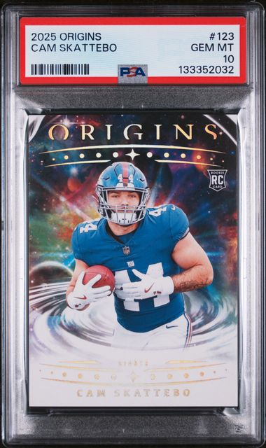 Graded 2025 Panini Origins Cam Skattebo #123 Rookie RC Football Card PSA 10 Gem Mint (ONLINE ORDER ONLY)