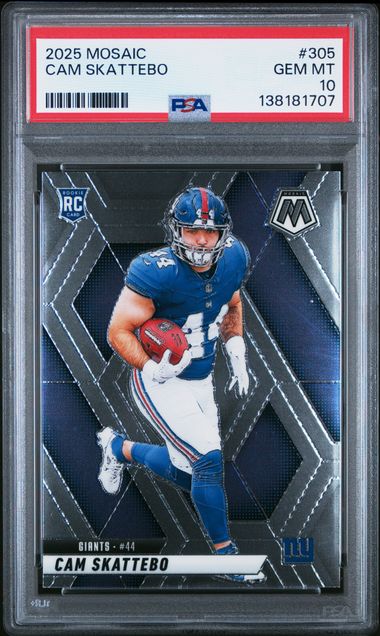 Graded 2025 Panini Mosaic Cam Skattebo #305 Rookie RC Football Card PSA 10 Gem Mint (ONLINE ORDER ONLY)