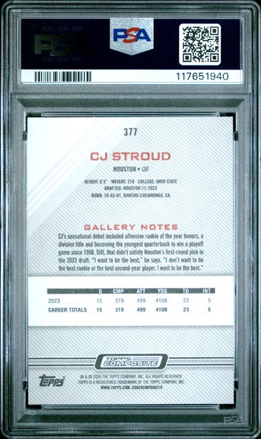 Graded 2023 Topps Composite CJ Stroud #377 Rookie RC Football Card PSA 10 Gem Mint (ONLINE ORDER ONLY)