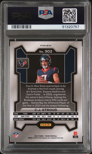 Graded 2023 Panini Prizm CJ Stroud #302 Variation No Huddle Rookie RC Football Card PSA 10 Gem Mint (ONLINE ORDER ONLY)
