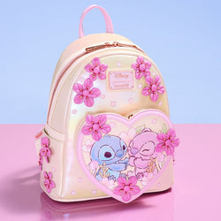 Loungefly Stitch & Angel Cherry Blossom Heart Mini Backpack (Online Order Only)