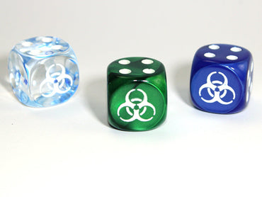Biohazard d6 (Custom engraved) (Dice colors are filled at random) Pipped Dice 16mm (Online Only)