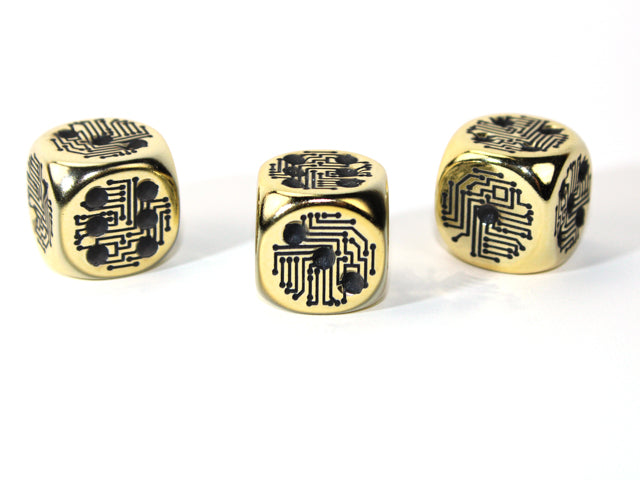 Gold Metal-Plated Over Plastic d6 Circuit Design 16mm Pipped (Price is Per Die) (Online Only)