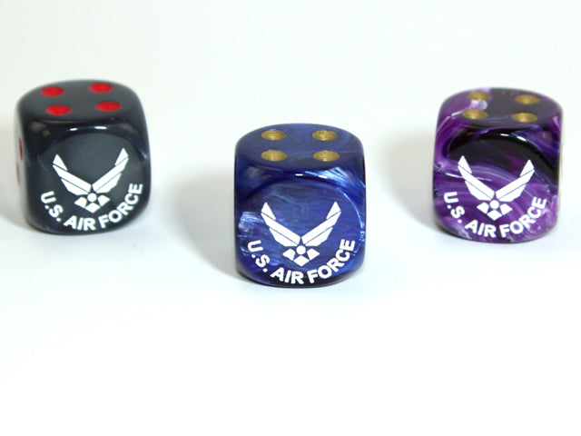 Air Force d6 (Custom engraved) (Dice colors are filled at random) Pipped Dice 16mm (Online Only)