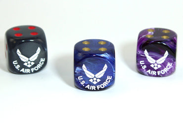 Air Force d6 (Custom engraved) (Dice colors are filled at random) Pipped Dice 16mm (Online Only)
