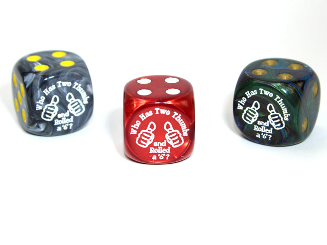 Two Thumbs d6 (Custom engraved) (Dice colors are filled at random) Pipped Dice 16mm (Online Only)