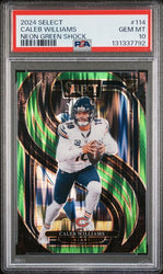 Graded 2024 Panini Select Caleb Williams #114 Neon Green Shock /499 Rookie RC Football Card PSA 10 Gem Mint (ONLINE ORDER ONLY)
