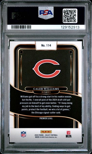 Graded 2024 Panini Select Caleb Williams #114 Rookie RC Football Card PSA 10 Gem Mint (ONLINE ORDER ONLY)