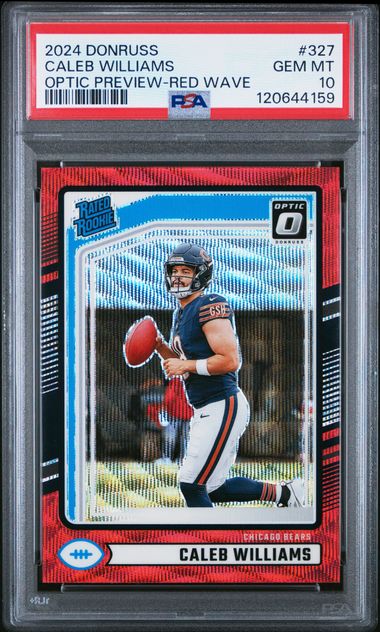 Graded 2024 Panini Donruss Caleb Williams #327 Optic Preview Red Wave Rookie RC Football Card PSA 10 Gem Mint (ONLINE ORDER ONLY)