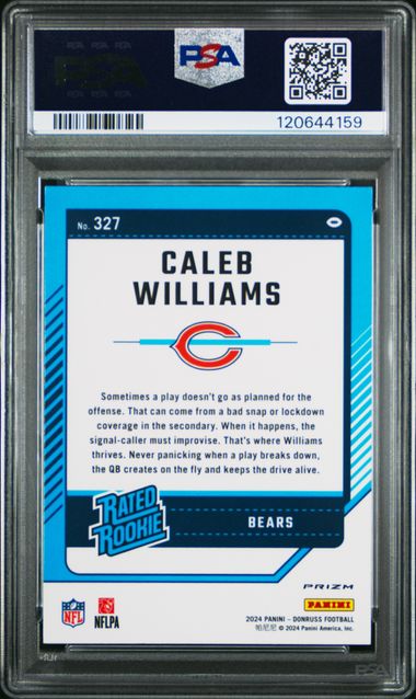 Graded 2024 Panini Donruss Caleb Williams #327 Optic Preview Red Wave Rookie RC Football Card PSA 10 Gem Mint (ONLINE ORDER ONLY)