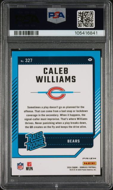 Graded 2024 Panini Donruss Caleb Williams #327 Optic Preview Red & Green Rookie RC Football Card PSA 10 Gem Mint (ONLINE ORDER ONLY)