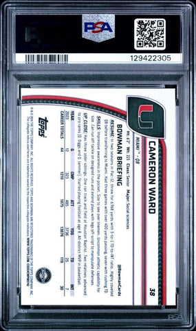 Graded 2024 Bowman U Chrome Cam Ward #38 X-Fractor Rookie RC Football Card PSA 10 Gem Mint (ONLINE ORDER ONLY)