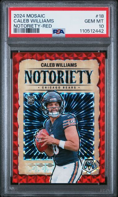 Graded 2024 Panini Mosaic Caleb Williams #18 Notoriety Red Rookie RC Football Card PSA 10 Gem Mint (ONLINE ORDER ONLY)
