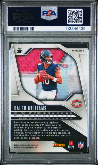 Graded 2024 Panini Prizm Caleb Williams #301 Green Prizm Rookie RC Football Card PSA 10 Gem Mint (ONLINE ORDER ONLY)