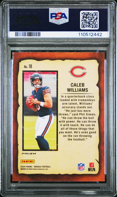 Graded 2024 Panini Mosaic Caleb Williams #18 Notoriety Red Rookie RC Football Card PSA 10 Gem Mint (ONLINE ORDER ONLY)