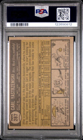 Graded 1961 Topps Carl Yastrzemski #287 Star Rookie Rookie RC Baseball Card PSA 5 Excellent (ONLINE ORDER ONLY)
