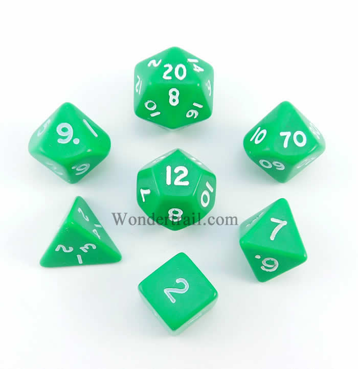 CYC06502 Green/White Opaque (Set of 7 Dice) Crystal Caste (ONLINE ORDER ONLY)