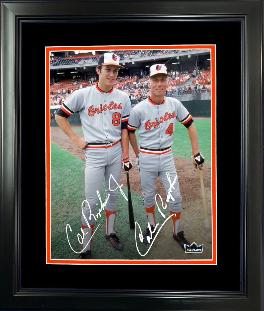 Framed Cal Ripken Jr & Cal Ripken Sr Dual Facsimile Laser Engraved Signature Auto Baltimore Orioles 11"x14" Baseball Photo HOFSM Holo (ONLINE ORDER ONLY)