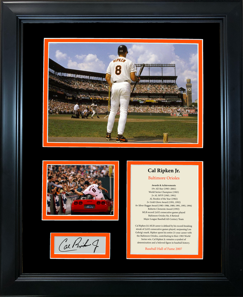 Framed Cal Ripken Jr. Hall of Fame Facsimile Laser Engraved Signature Auto 11"x14" Baseball Photo Sig Collage (ONLINE ORDER ONLY)