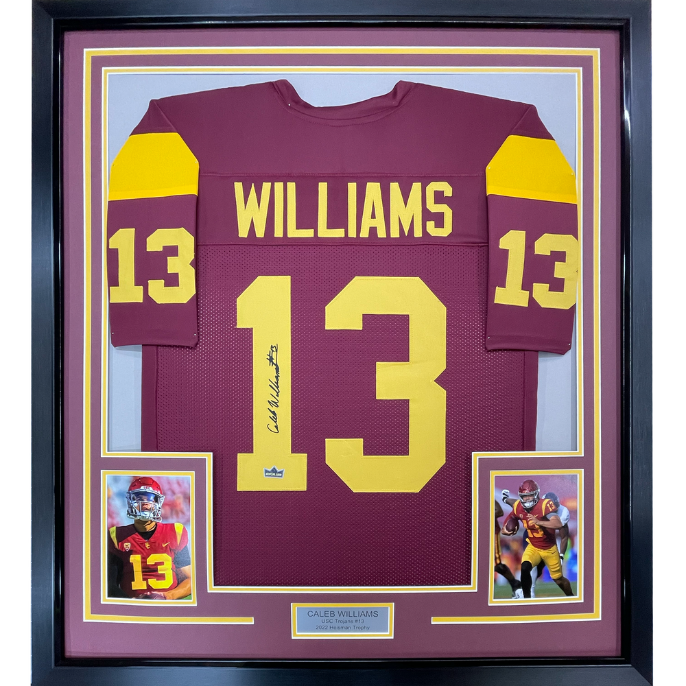 Framed Facsimile Autographed Caleb Williams 35x39 USC Maroon Reprint Laser Auto College Football Jersey (ONLINE ORDER ONLY)