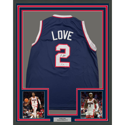 Framed Autographed/Signed Caleb Love 35x39 Arizona Blue College Basketball Jersey Beckett BAS COA