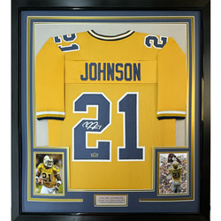 Framed Facsimile Autographed Calvin Johnson 35x39 Georgia Tech Gold Reprint Laser Auto College Football Jersey (ONLINE ORDER ONLY)