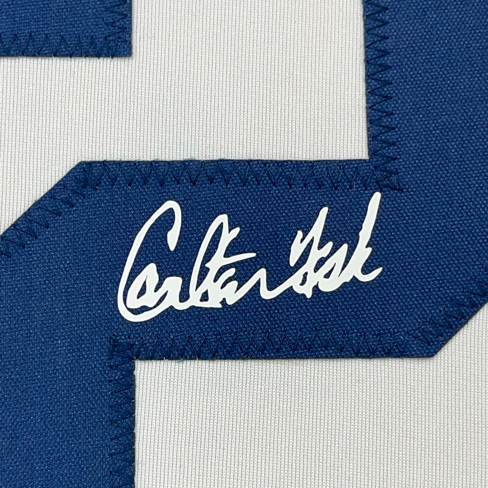 Framed Facsimile Autographed Carlton Fisk 35x39 Chicago White Retro Reprint Laser Auto Baseball Jersey (ONLINE ORDER ONLY)