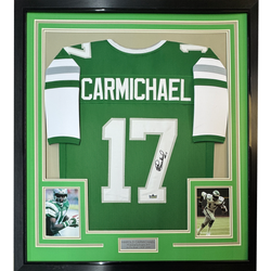 Framed Facsimile Autographed Harold Carmichael 35x39 Philadelphia Kelly Green Reprint Laser Auto Football Jersey (ONLINE ORDER ONLY)