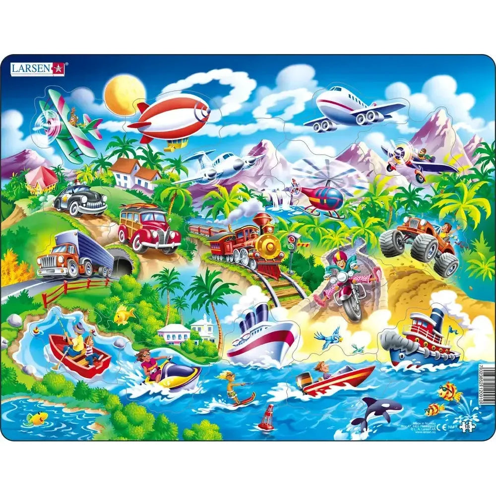 Cars, Boats, Trains & Aircrafts 18 Piece Tray Jigsaw Puzzle Larsen