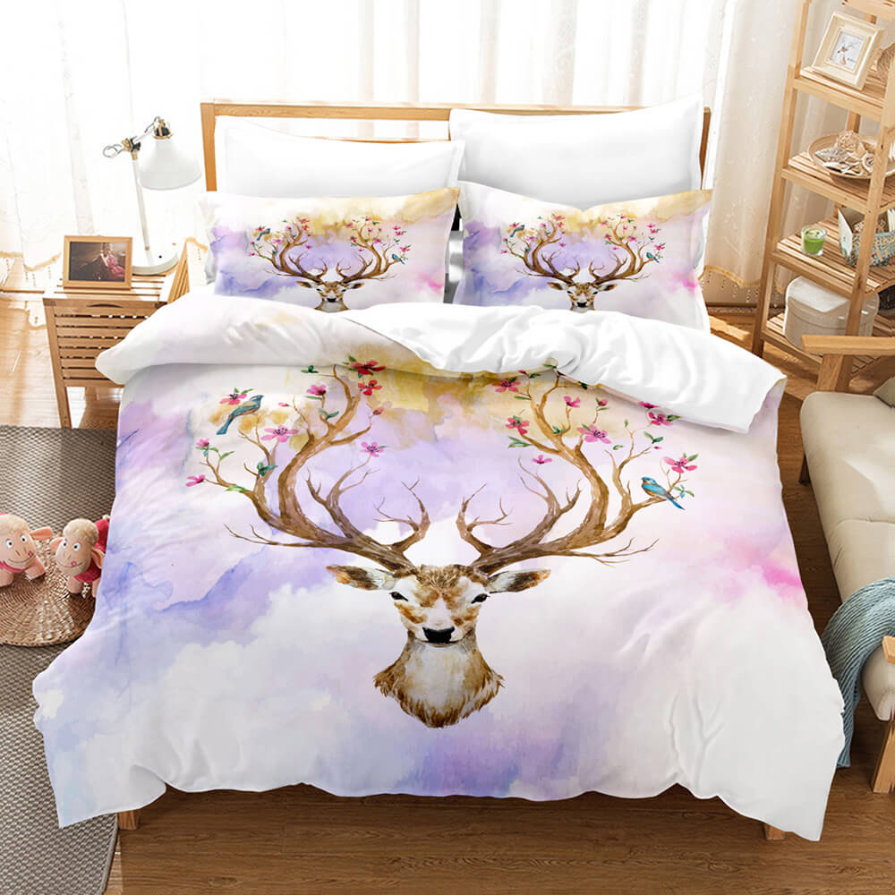 Cartoon Animal Deer Elk Bedding Set Quilt Cover Without Filler (Online Order Only)