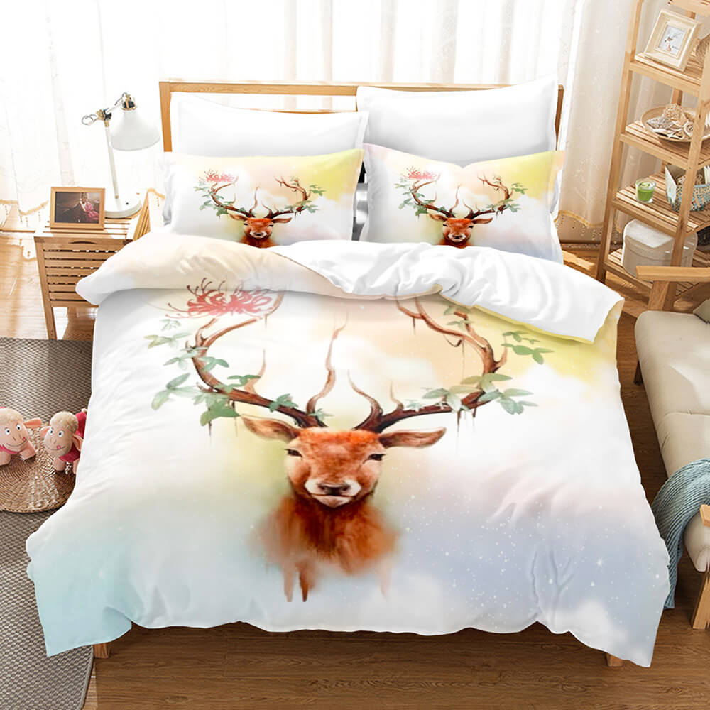 Cartoon Animal Deer Elk Bedding Set Quilt Cover Without Filler (Online Order Only)