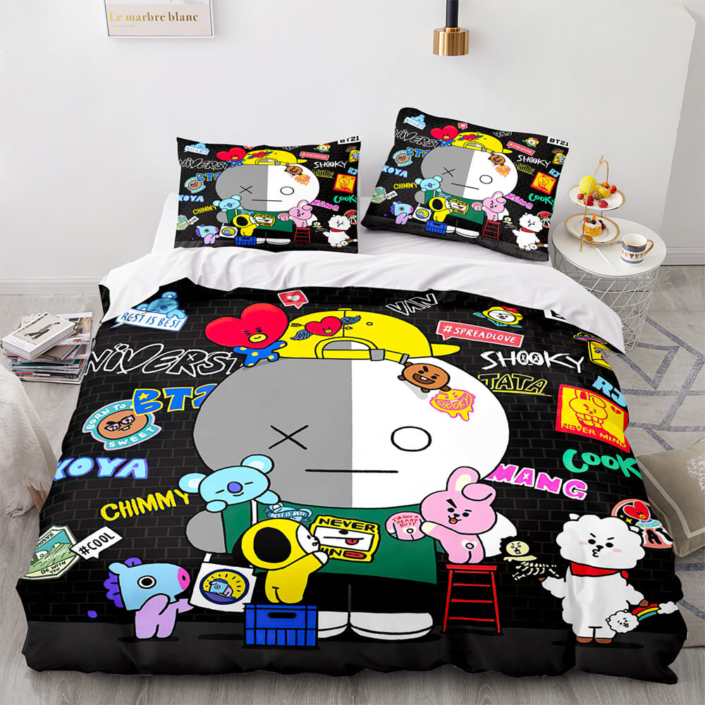 Cartoon BT21 BTS Butter Bedding Set Quilt Duvet Cover Bedding Sets (Online Order Only)
