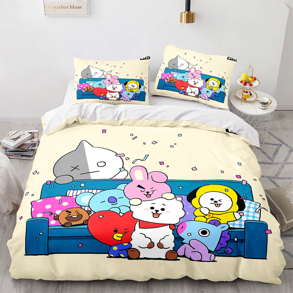 Cartoon BT21 Bedding Set Throw Quilt Duvet Cover Bedding Sets (Online Order Only)